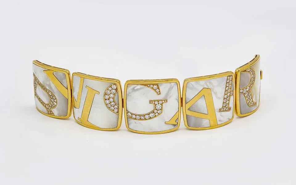 Bvlgari Graffiti 18K Rose Gold Mother of Pearl Diamond Bracelet - The Back Vault