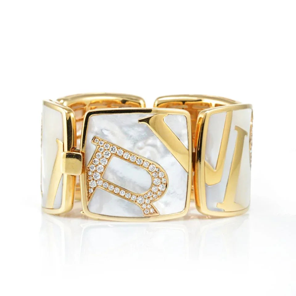 Bvlgari Graffiti 18K Rose Gold Mother of Pearl Diamond Bracelet - The Back Vault