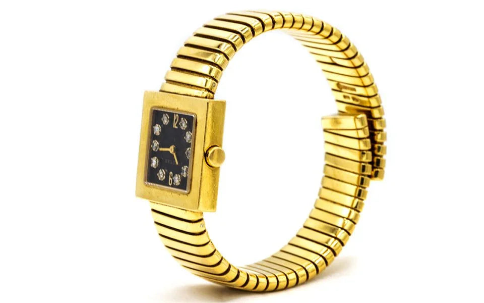 Bvlgari Quadrato Tubogas Gold Diamond Dial F078 Flex Women Watch - The Back Vault