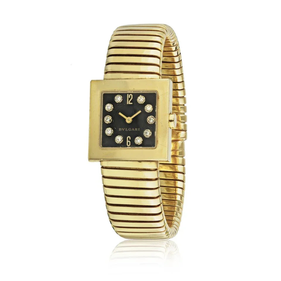 Bvlgari Quadrato Tubogas Gold Diamond Dial F078 Flex Women Watch - The Back Vault