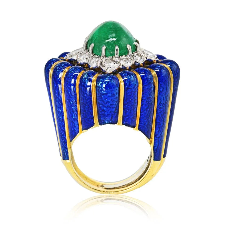 David Webb Circa 1960's Platinum & 18K Yellow Gold Emerald and Diamond Ring - The Back Vault