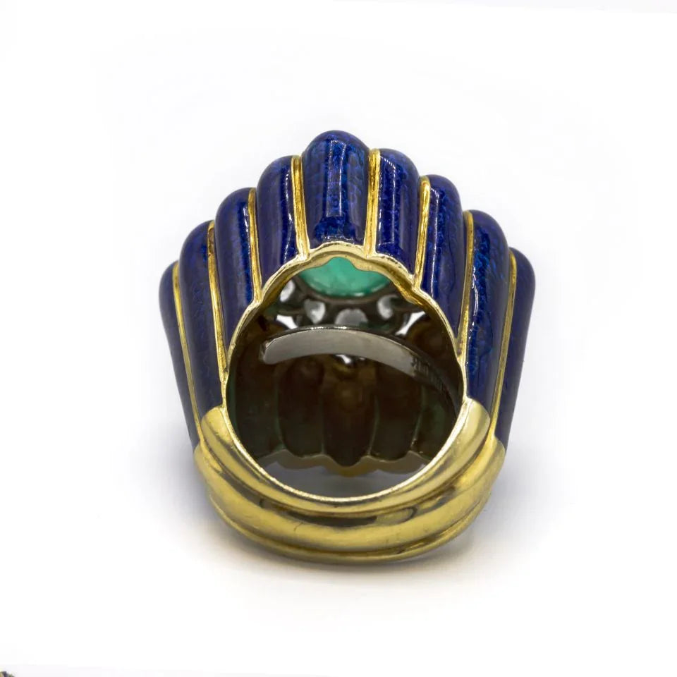David Webb Circa 1960's Platinum & 18K Yellow Gold Emerald and Diamond Ring - The Back Vault
