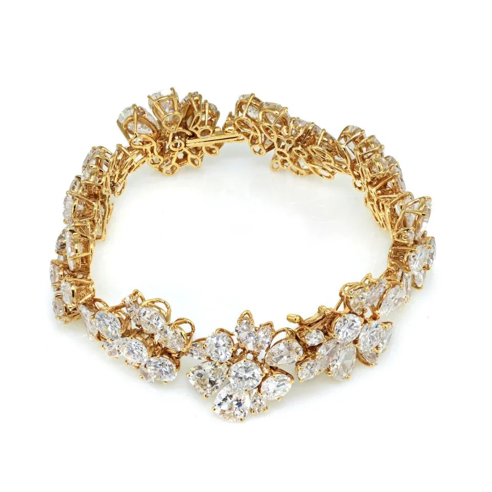 Van Cleef & Arpels Platinum & 18K Yellow Gold 47cttw Fancy Shaped Floral Motif Diamond Bracelet - The Back Vault
