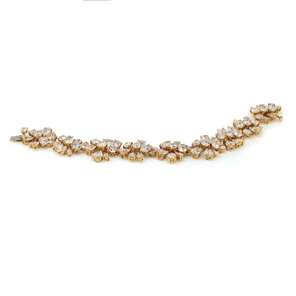 Van Cleef & Arpels Platinum & 18K Yellow Gold 47cttw Fancy Shaped Floral Motif Diamond Bracelet - The Back Vault
