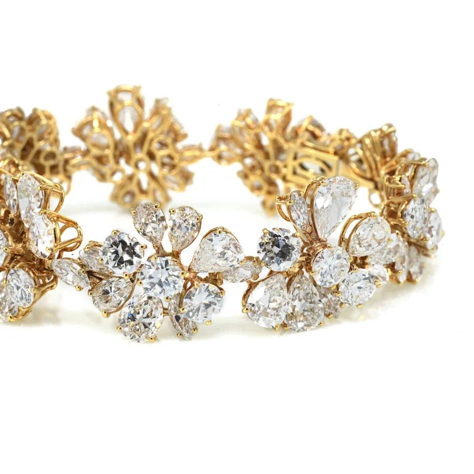Van Cleef & Arpels Platinum & 18K Yellow Gold 47cttw Fancy Shaped Floral Motif Diamond Bracelet - The Back Vault