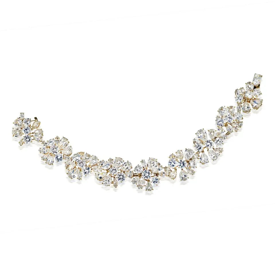 Van Cleef & Arpels Platinum & 18K Yellow Gold 47cttw Fancy Shaped Floral Motif Diamond Bracelet - The Back Vault