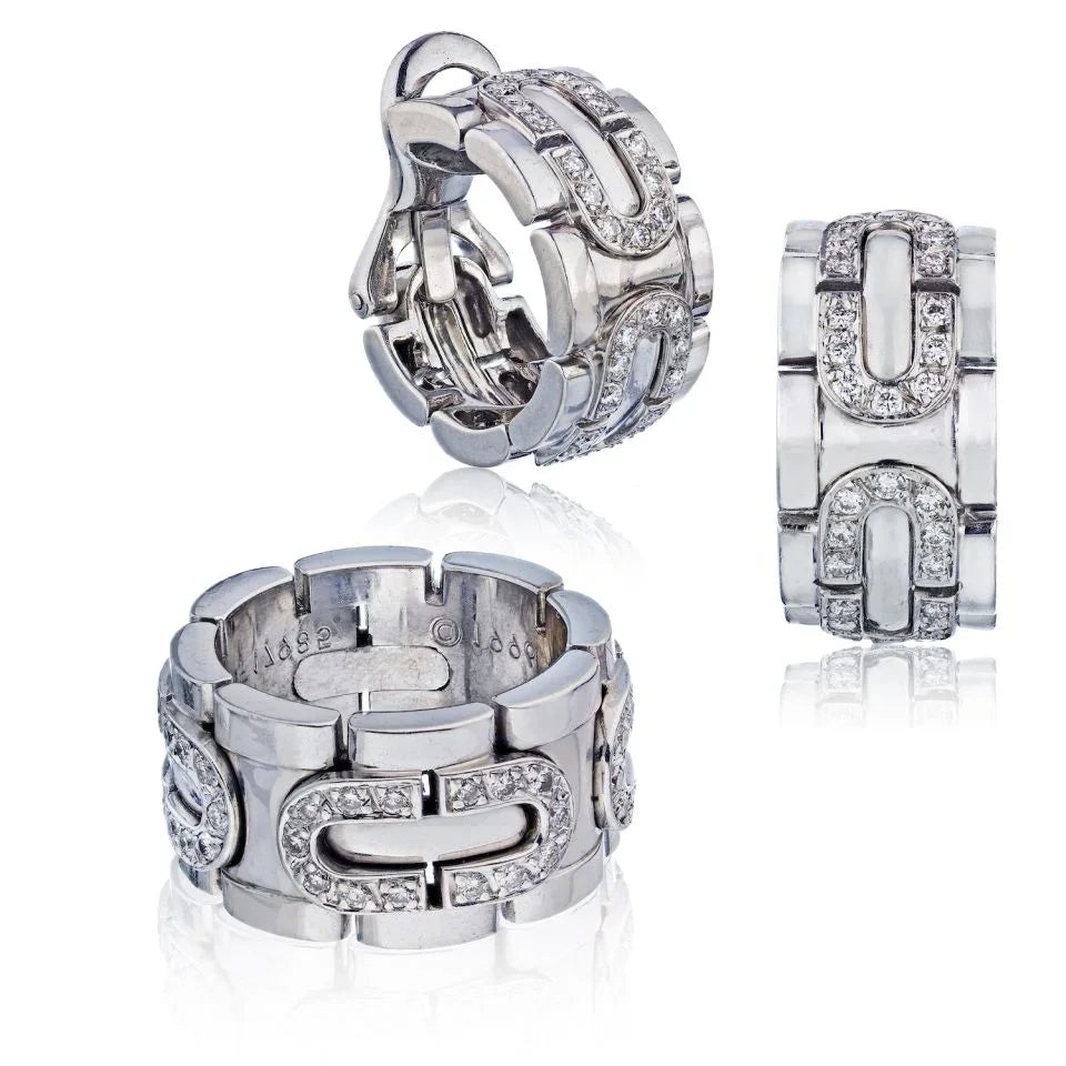 Cartier Panthere Maillon 18K White Gold Earring And A Ring Diamond Jewelry Set - The Back Vault