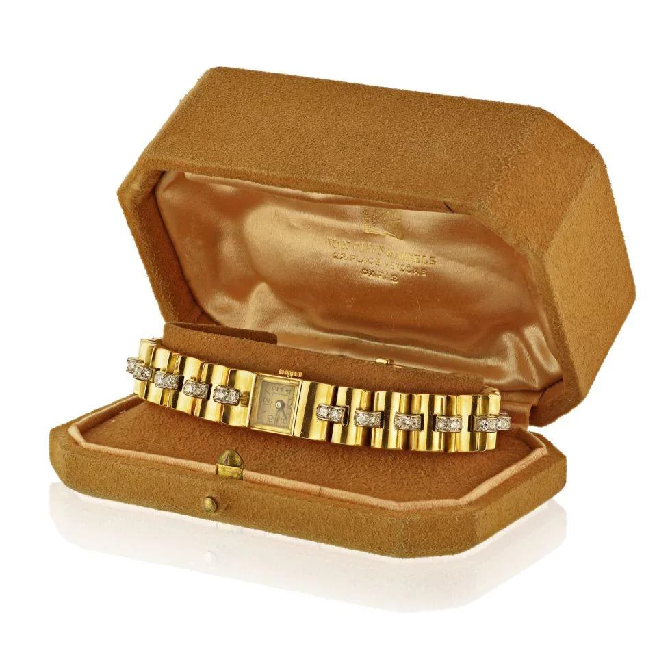 Van Cleef & Arpels 1940's 18K Yellow Gold Vintage Retro Diamond Wrist Women Watch - The Back Vault