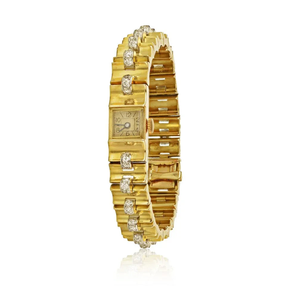 Van Cleef & Arpels 1940's 18K Yellow Gold Vintage Retro Diamond Wrist Women Watch - The Back Vault