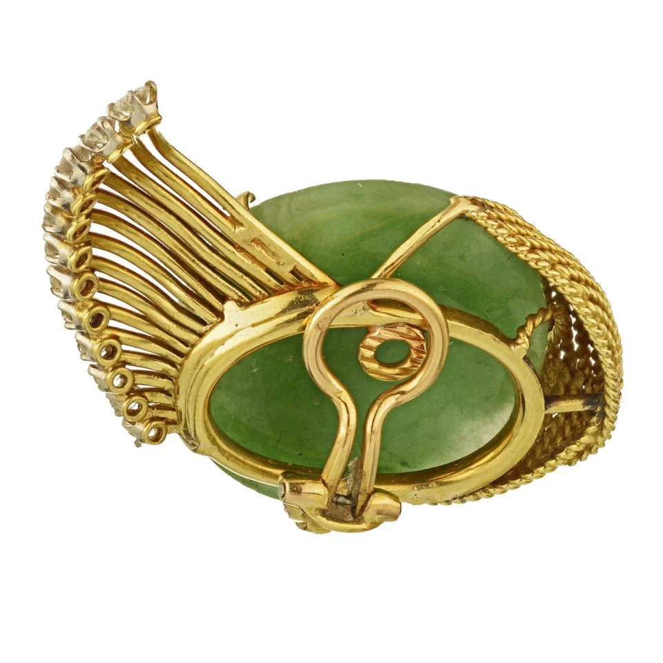 French Platinum & 18K Yellow Gold Carved Jade Faces Clip-On Earrings - The Back Vault