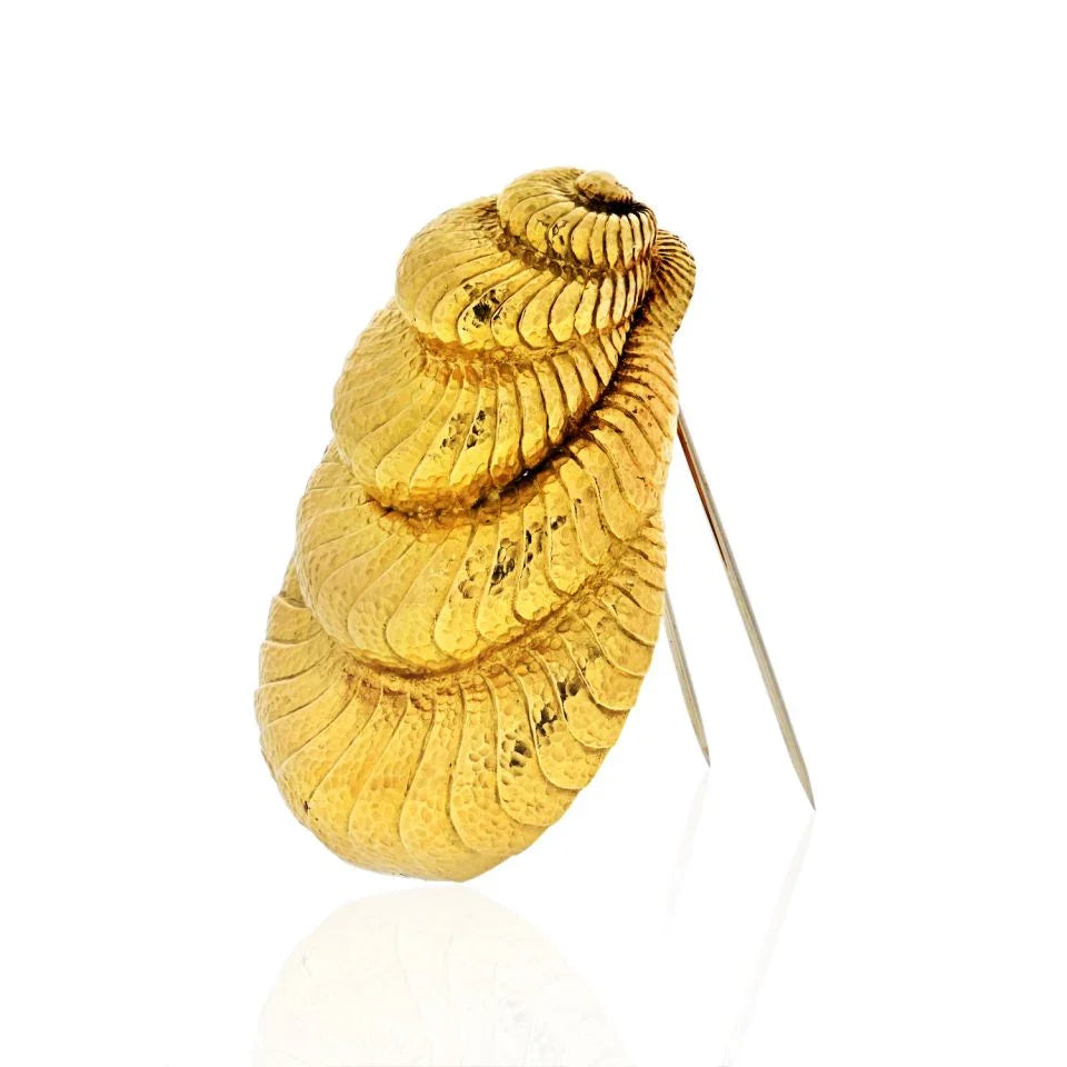 David Webb Shell Platinum & 18K Yellow Gold Hammered Finish Brooch - The Back Vault