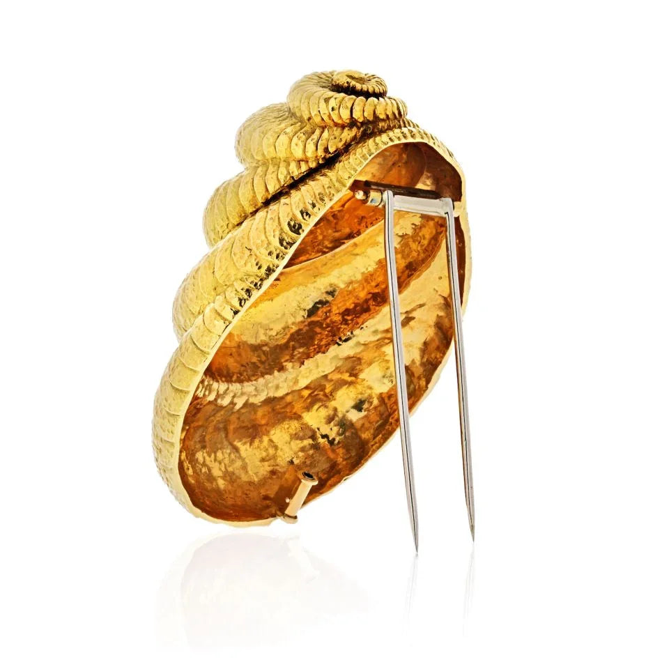 David Webb Shell Platinum & 18K Yellow Gold Hammered Finish Brooch - The Back Vault