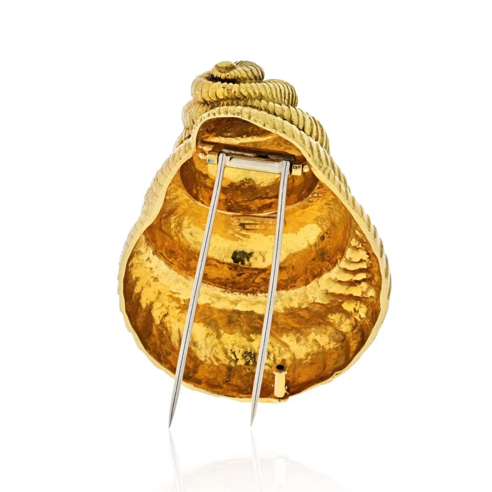 David Webb Shell Platinum & 18K Yellow Gold Hammered Finish Brooch - The Back Vault