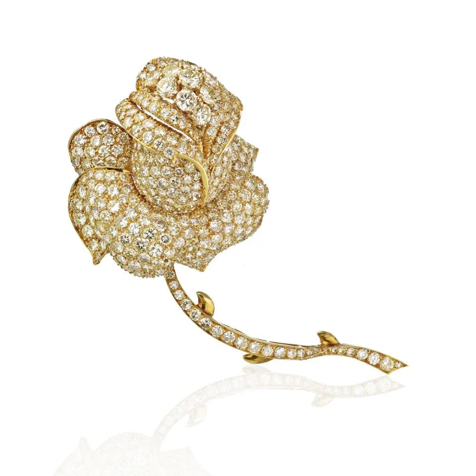 18K Yellow Gold Flower Diamond Brooch - The Back Vault