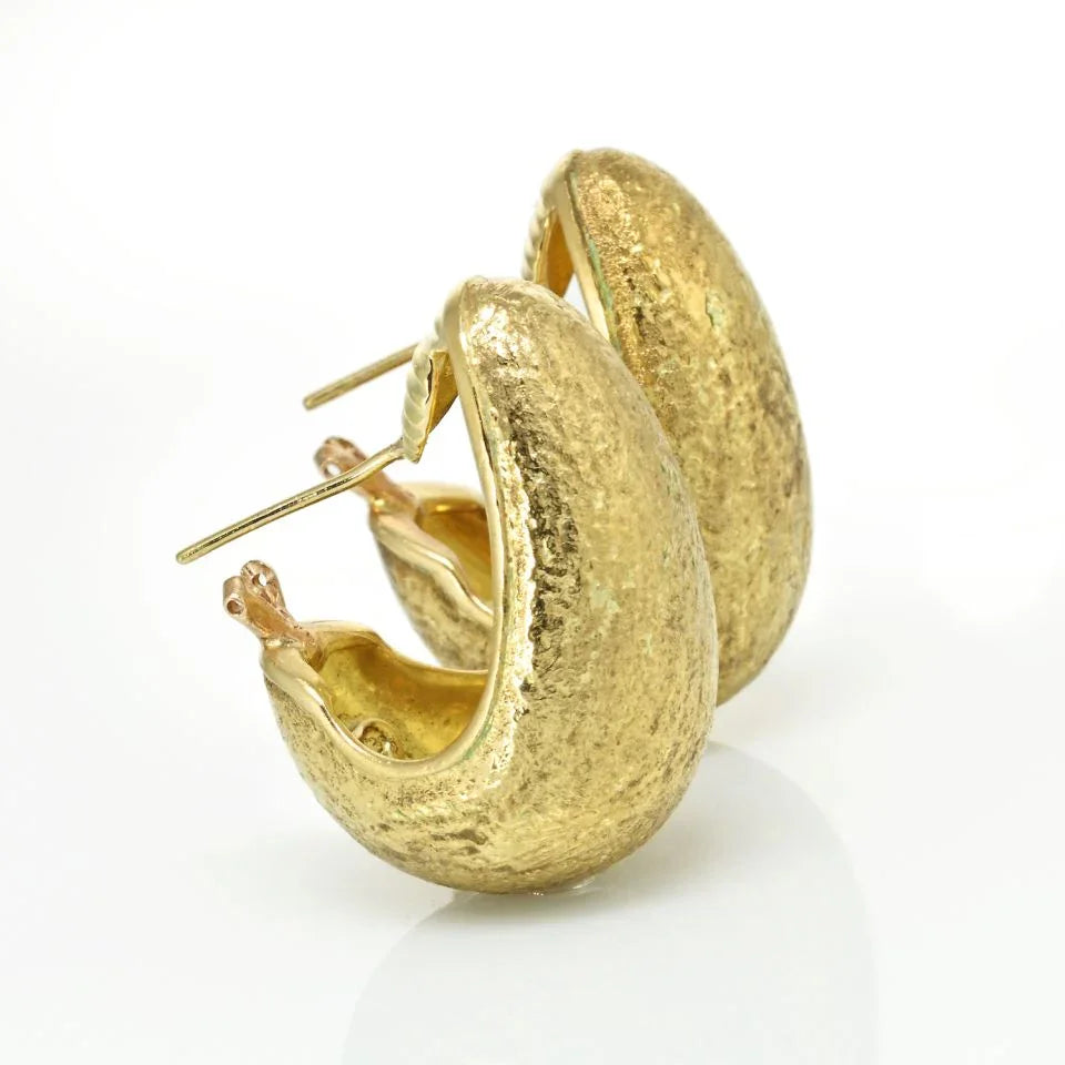 David Webb 1970's 18K Yellow Gold Brushed Finish Earrings - The Back Vault