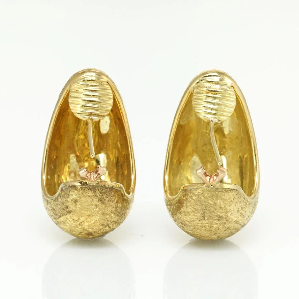 David Webb 1970's 18K Yellow Gold Brushed Finish Earrings - The Back Vault