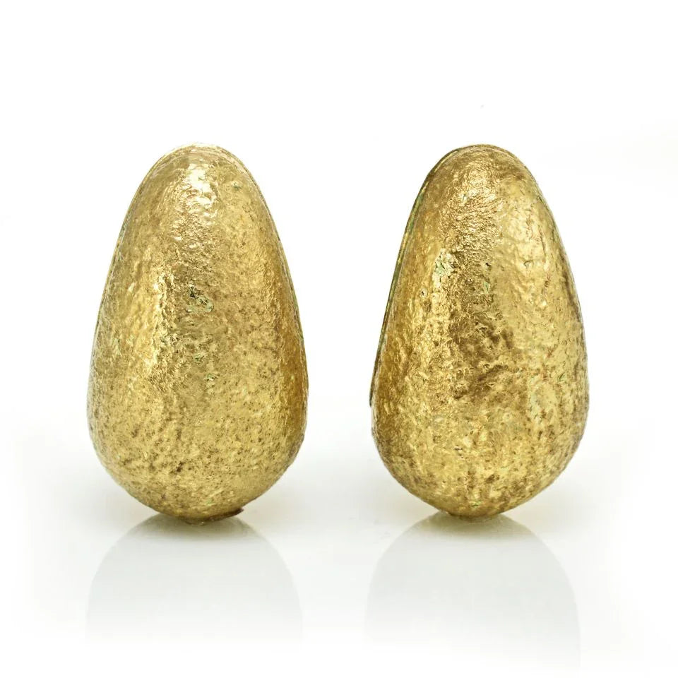 David Webb 1970's 18K Yellow Gold Brushed Finish Earrings - The Back Vault