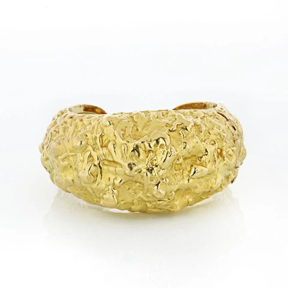 David Webb Nugget 18K Yellow Gold Textured Cuff Bracelet - The Back Vault
