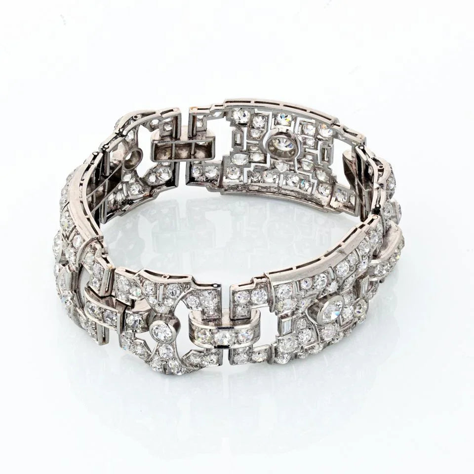 1930's Platinum Art Deco Open Work 22 carats Diamond Bracelet - The Back Vault