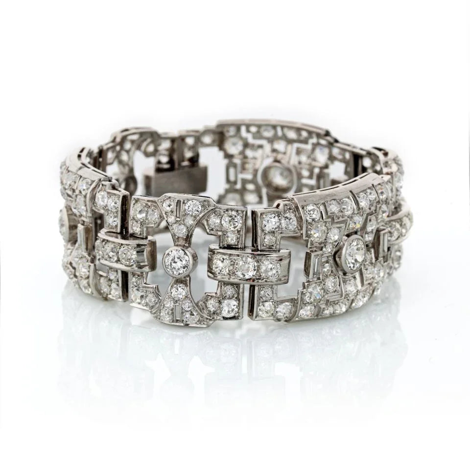 1930's Platinum Art Deco Open Work 22 carats Diamond Bracelet - The Back Vault
