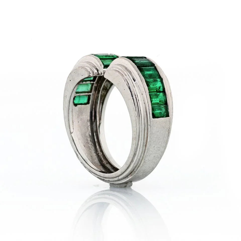 1940's Platinum Gypsy Straight Green Emerald Ring - The Back Vault