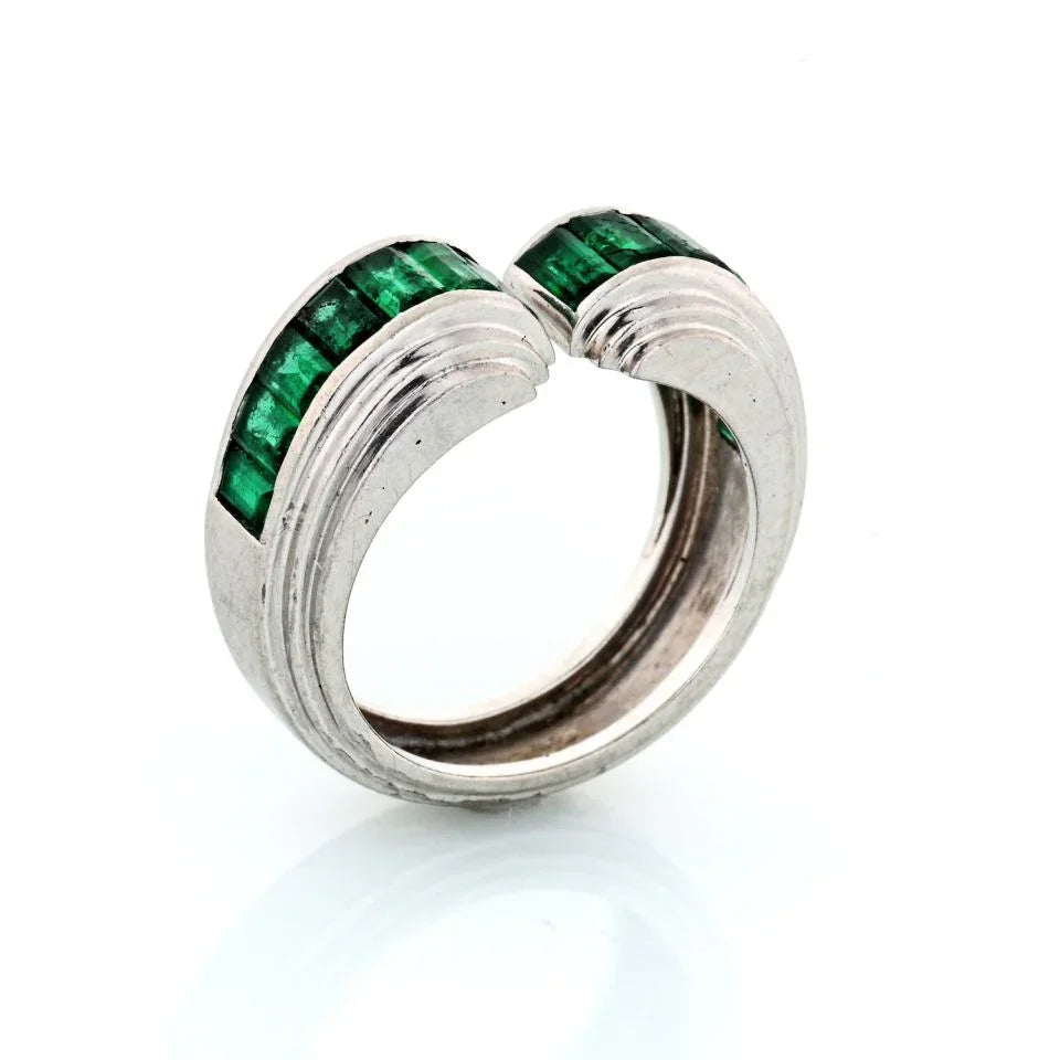 1940's Platinum Gypsy Straight Green Emerald Ring - The Back Vault