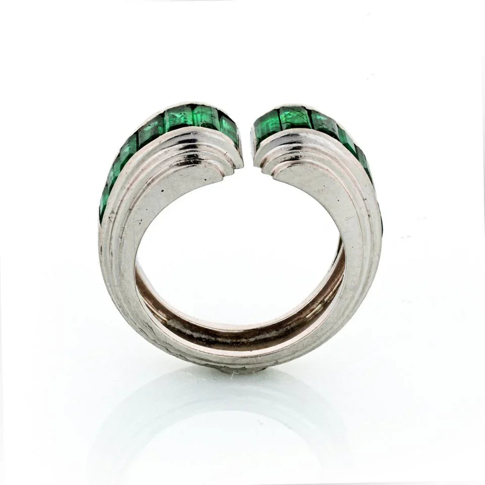1940's Platinum Gypsy Straight Green Emerald Ring - The Back Vault