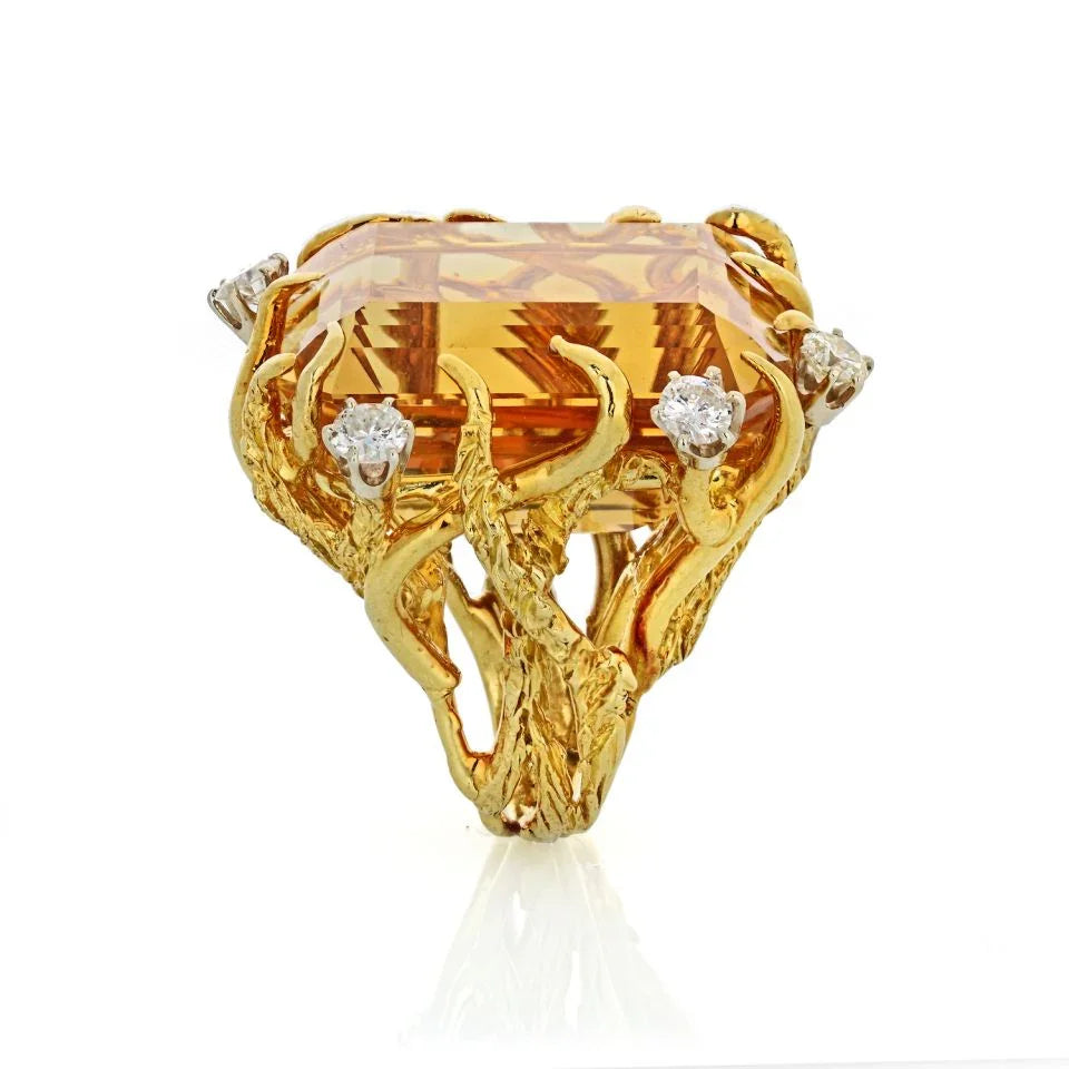 1970's 18K Yellow Gold Citrine and Diamond. Ring - The Back Vault