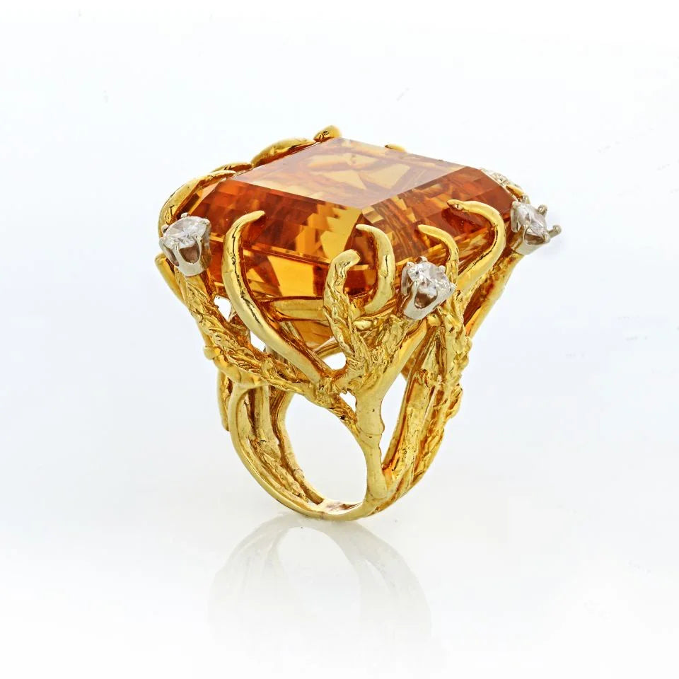 1970's 18K Yellow Gold Citrine and Diamond. Ring - The Back Vault