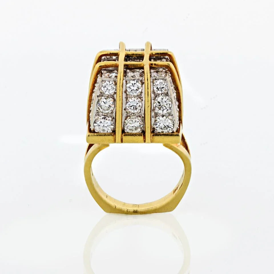 1970's 18K Yellow Gold Box Cage Diamond Criss Cross 7.50 carat Ring - The Back Vault