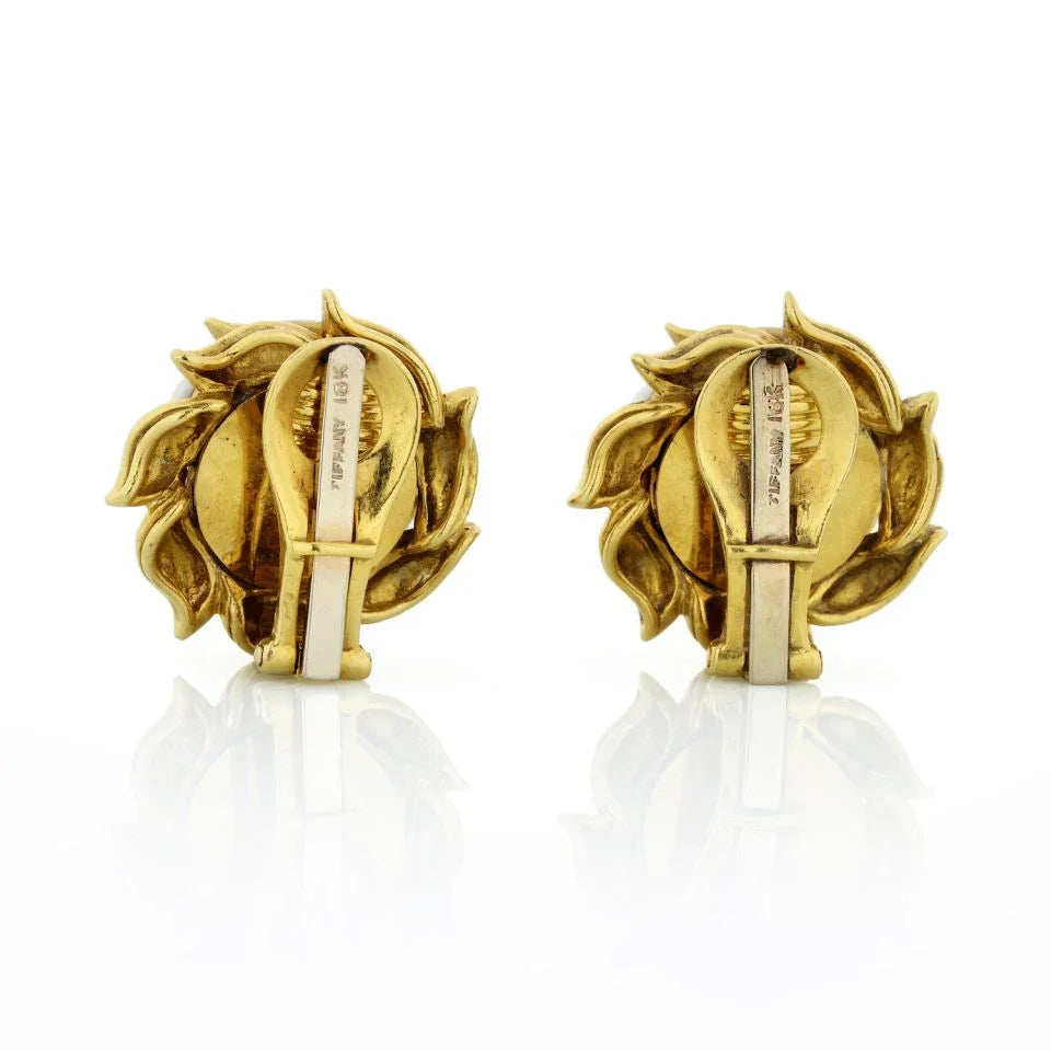 Tiffany & Co. 1970's 18K Yellow Gold Coral & White Enamel Clip-On Earrings - The Back Vault