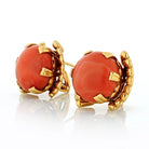 1970's 18K Yellow Gold Round Coral Earrings - The Back Vault