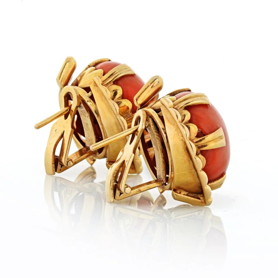 1970's 18K Yellow Gold Round Coral Earrings - The Back Vault