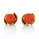 1970's 18K Yellow Gold Round Coral Earrings - The Back Vault