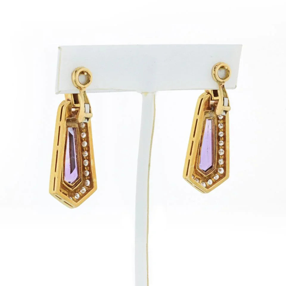 Amtheyst 18K Yellow Gold Drop Diamond 3.00cttw Earrings - The Back Vault