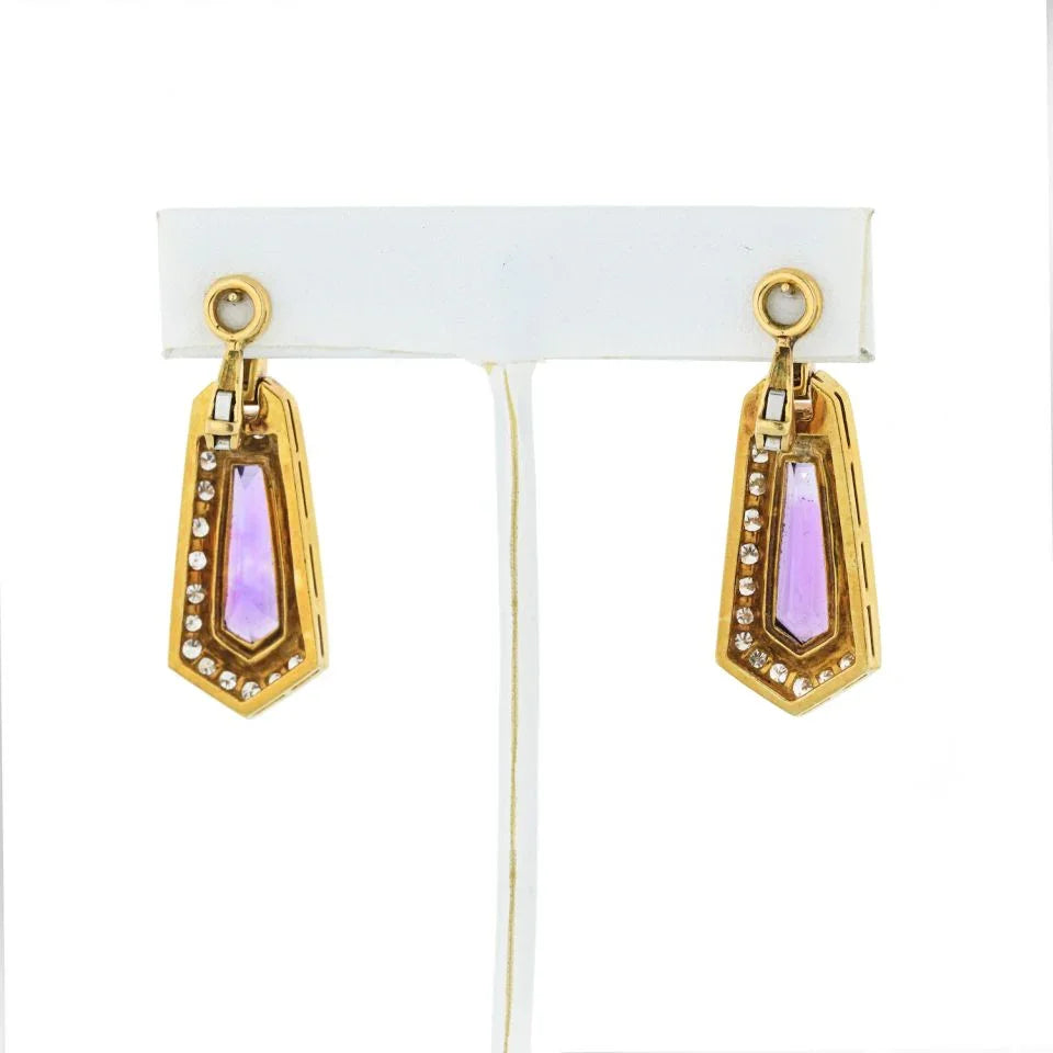 Amtheyst 18K Yellow Gold Drop Diamond 3.00cttw Earrings - The Back Vault