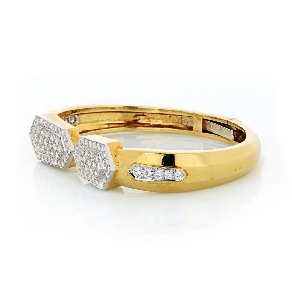 David Webb Hexagon Platinum & 18K Yellow Gold Diamond Bangle Bracelet - The Back Vault