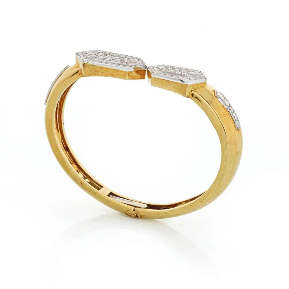 David Webb Hexagon Platinum & 18K Yellow Gold Diamond Bangle Bracelet - The Back Vault