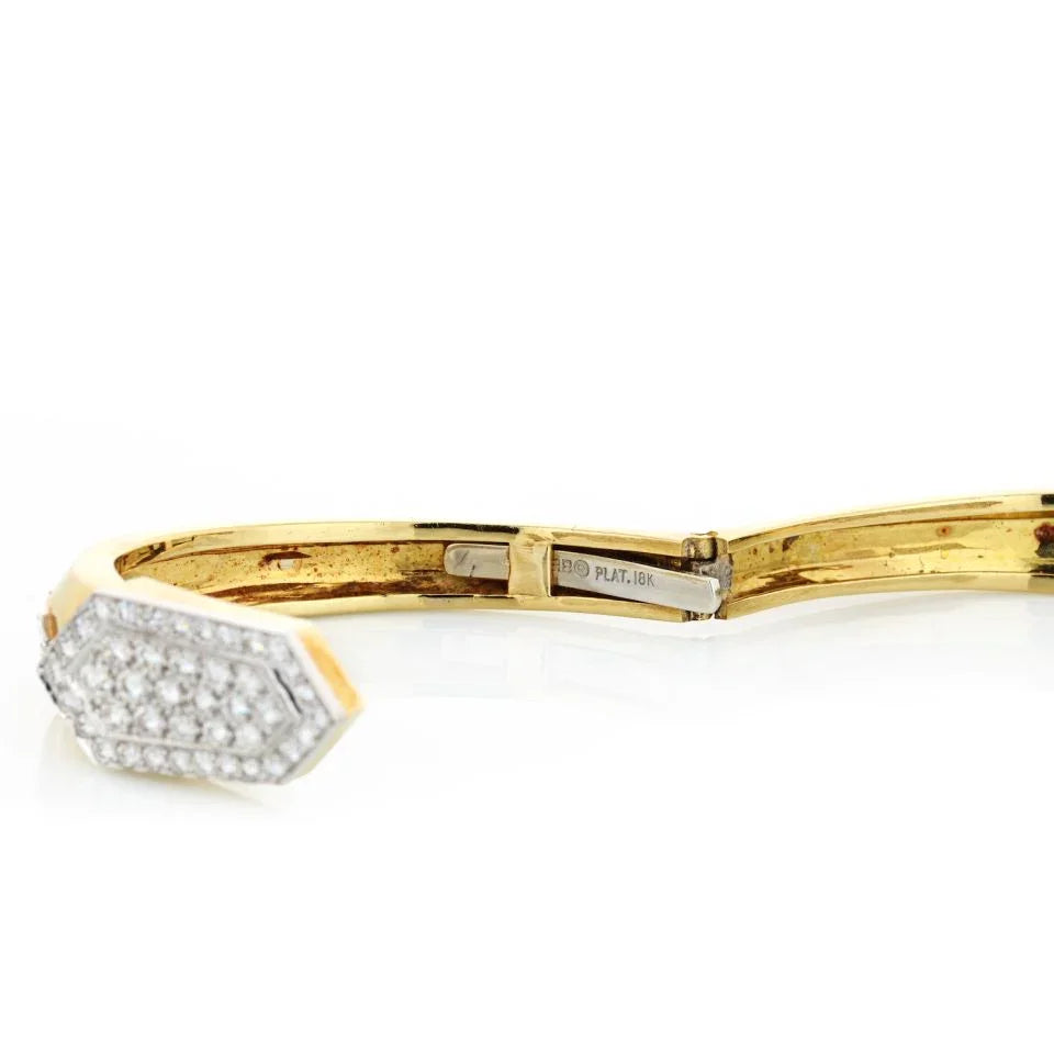 David Webb Hexagon Platinum & 18K Yellow Gold Diamond Bangle Bracelet - The Back Vault