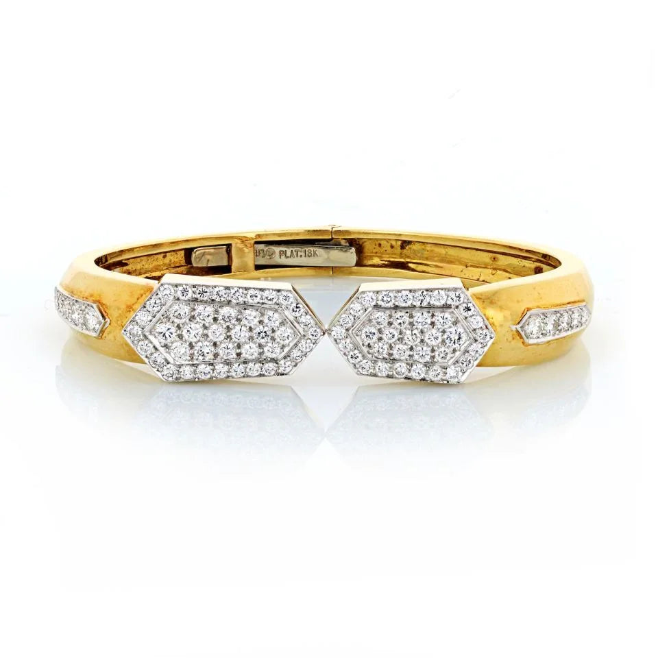 David Webb Hexagon Platinum & 18K Yellow Gold Diamond Bangle Bracelet - The Back Vault