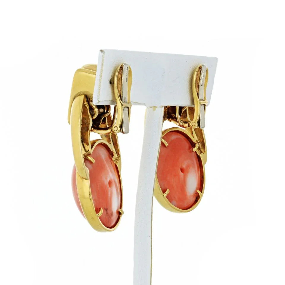 David Webb Coral 18K Yellow Gold Door Knocker Earrings - The Back Vault