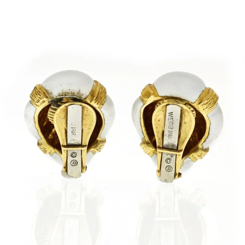 David Webb 18K Yellow Gold Oval White Enamel Earrings - The Back Vault