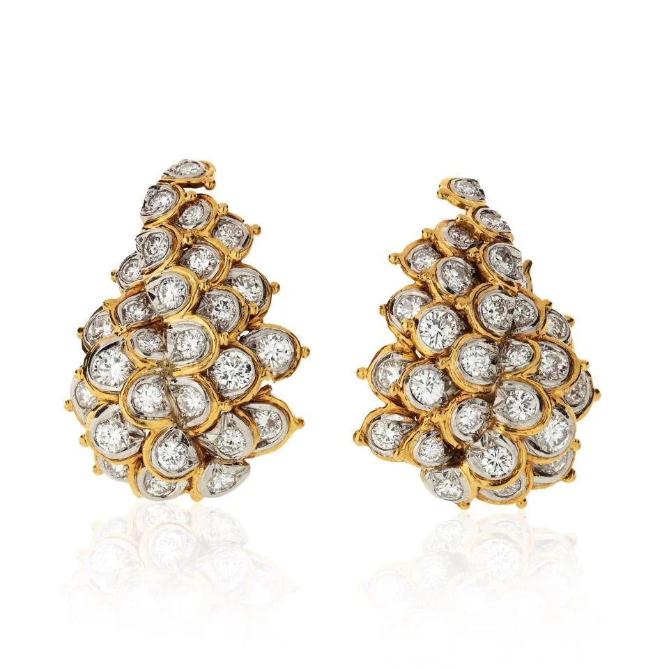 Leaf Platinum & 18K Yellow Gold Estate 1970's Diamond 5.00cts Earrings - The Back Vault