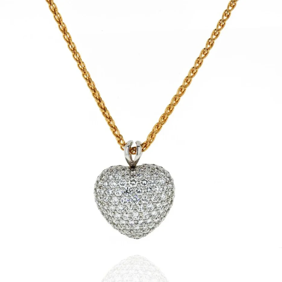 Kurt Wayne Platinum & 18K Yellow Gold 5.50 carat Pave Diamond Heart Pendant - The Back Vault