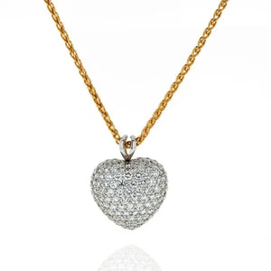 Kurt Wayne Platinum & 18K Yellow Gold 5.50 carat Pave Diamond Heart Pendant