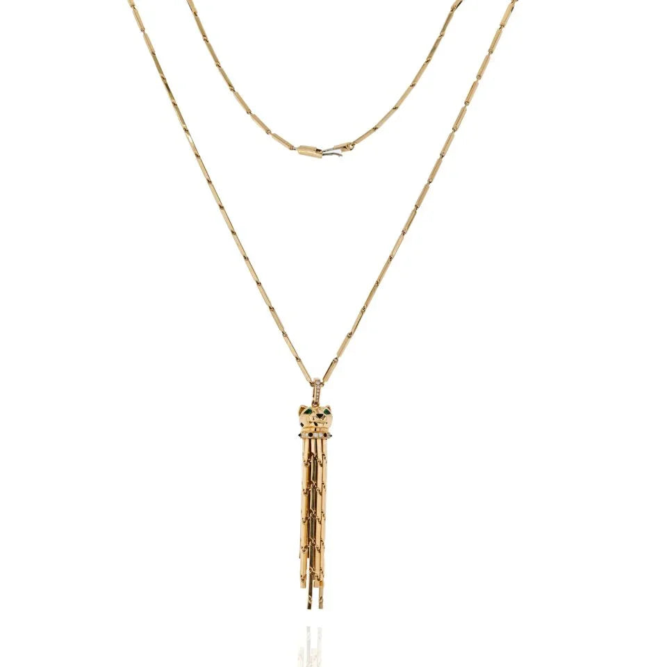 Cartier Panthere 18K Yellow Gold On A Gold Chain Long Tassel Spotted Necklace - The Back Vault