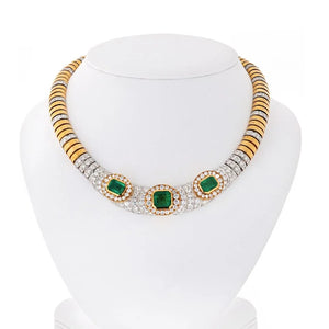 David Webb Platinum & 18K Yellow Gold Green Emerald And Diamond Collar Necklace