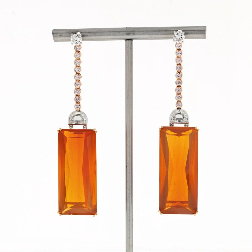 Platinum & 18K Yellow Gold Amber And Diamond Drop Dangle Earrings - The Back Vault