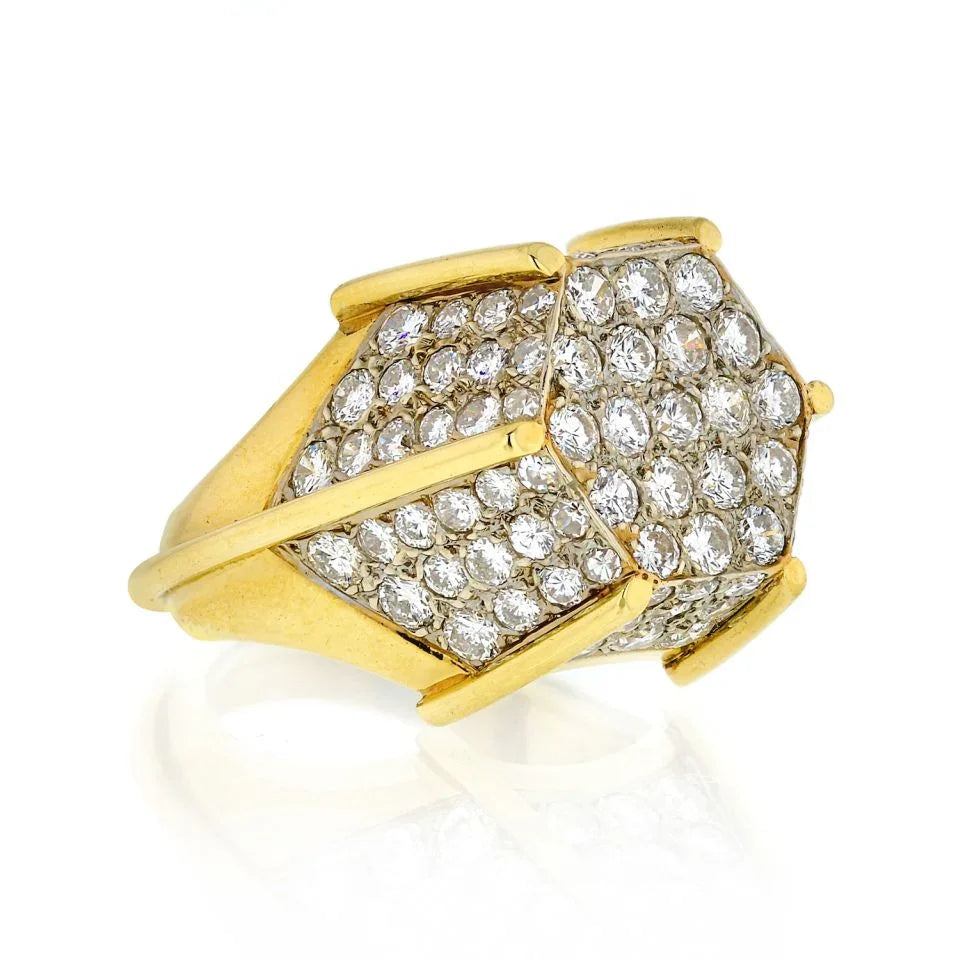 Platinum & 18K Yellow Gold 5.00 Carat Octagon Diamond 1980's Ring - The Back Vault