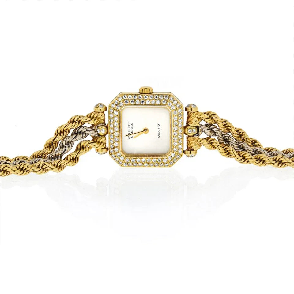 Van Cleef & Arpels 18K Two Tone Square Case, Diamond Dial Vintage Women Watch - The Back Vault